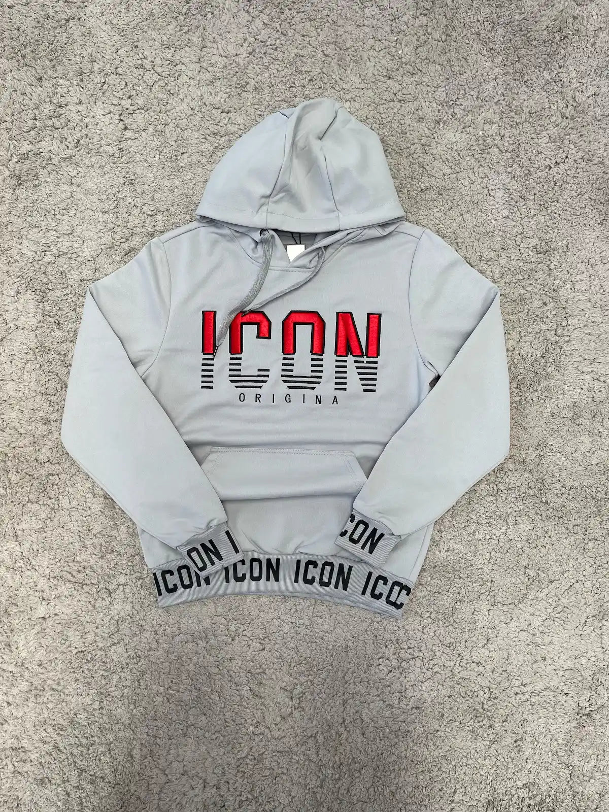 SUDADERA ICON gris logo rojo y negro