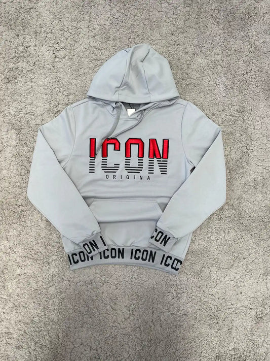 SUDADERA ICON gris logo rojo y negro