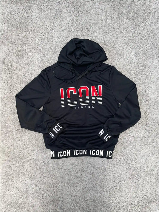 SUDADERA ICON negro logo rojo y gris