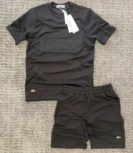 Conjunto Lacoste negro logo grande contorno blanco