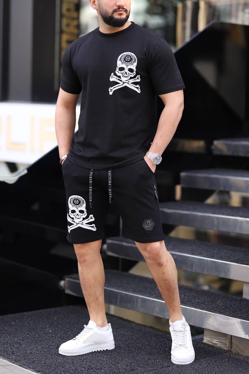 Conjunto philipp plein negro logo blanco