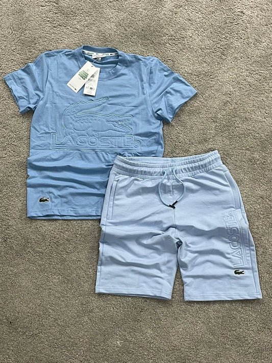 Conjunto corto lacoste azul logo grande en pecho