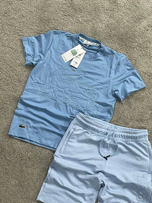 Conjunto corto lacoste azul logo grande en pecho