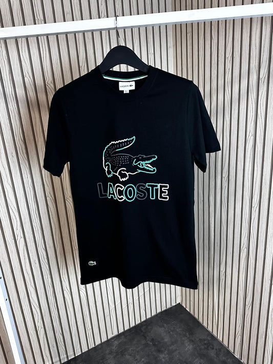 Camiseta lacoste negra logo tricolor oversize