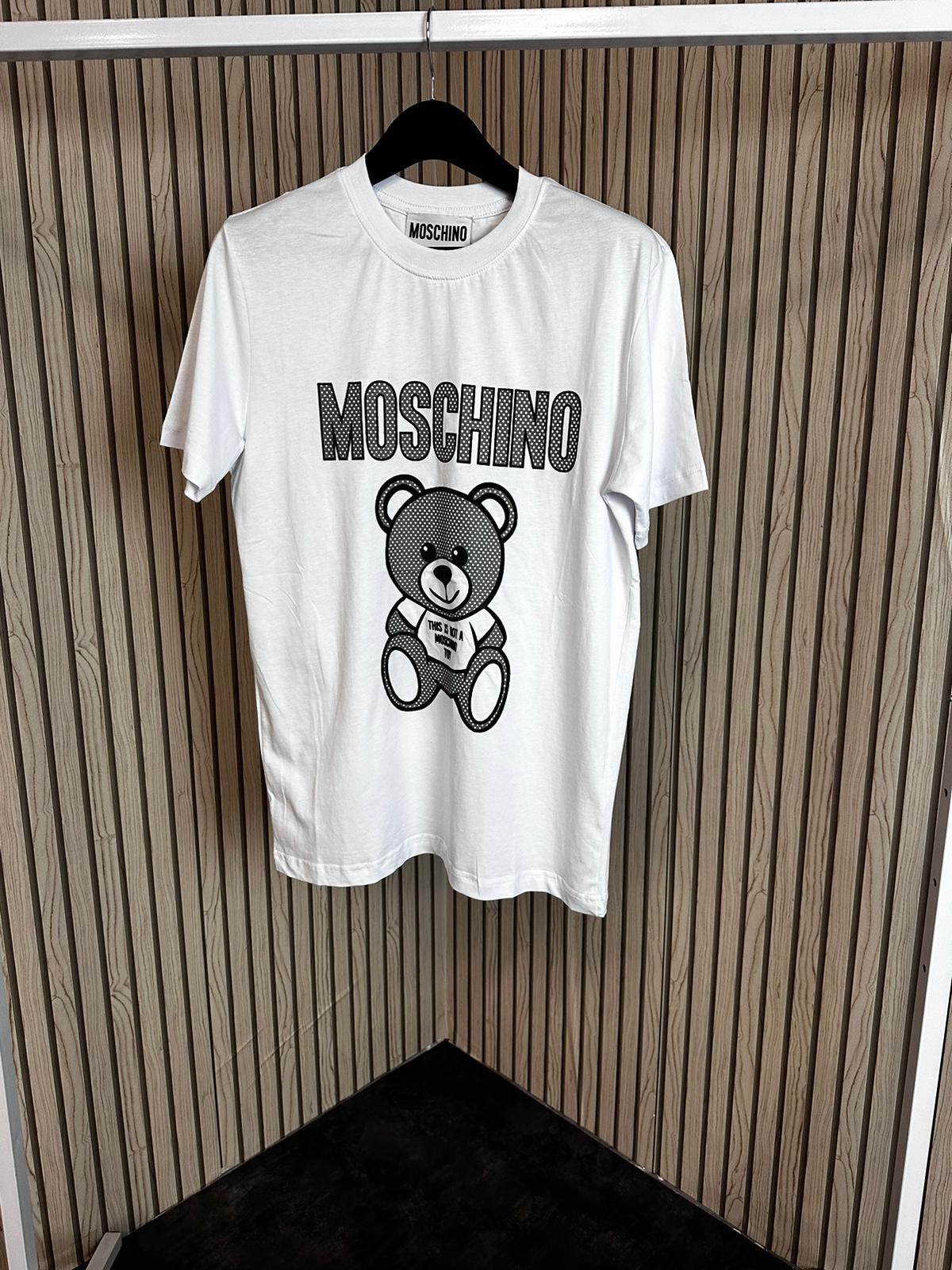 Camiseta moschino blanco logo gris oversize