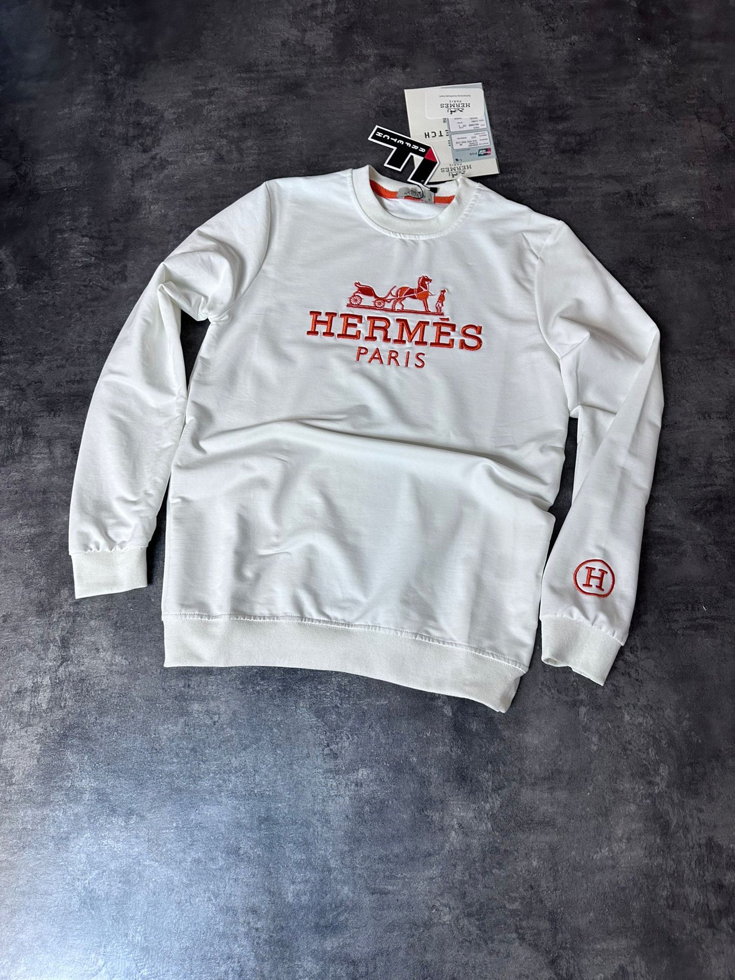 Sudadera Hermes blanco logo rojo