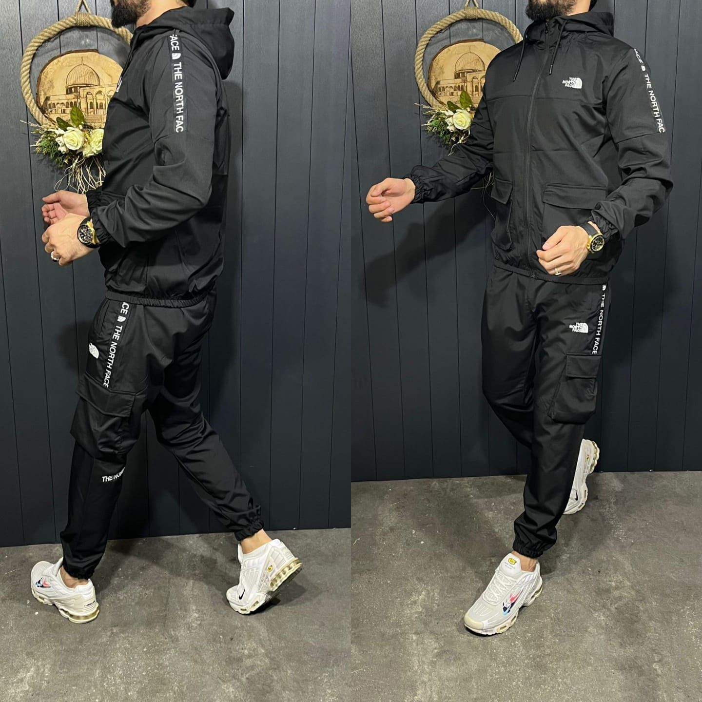 Chandal North face negro logo blanco detalles laterales