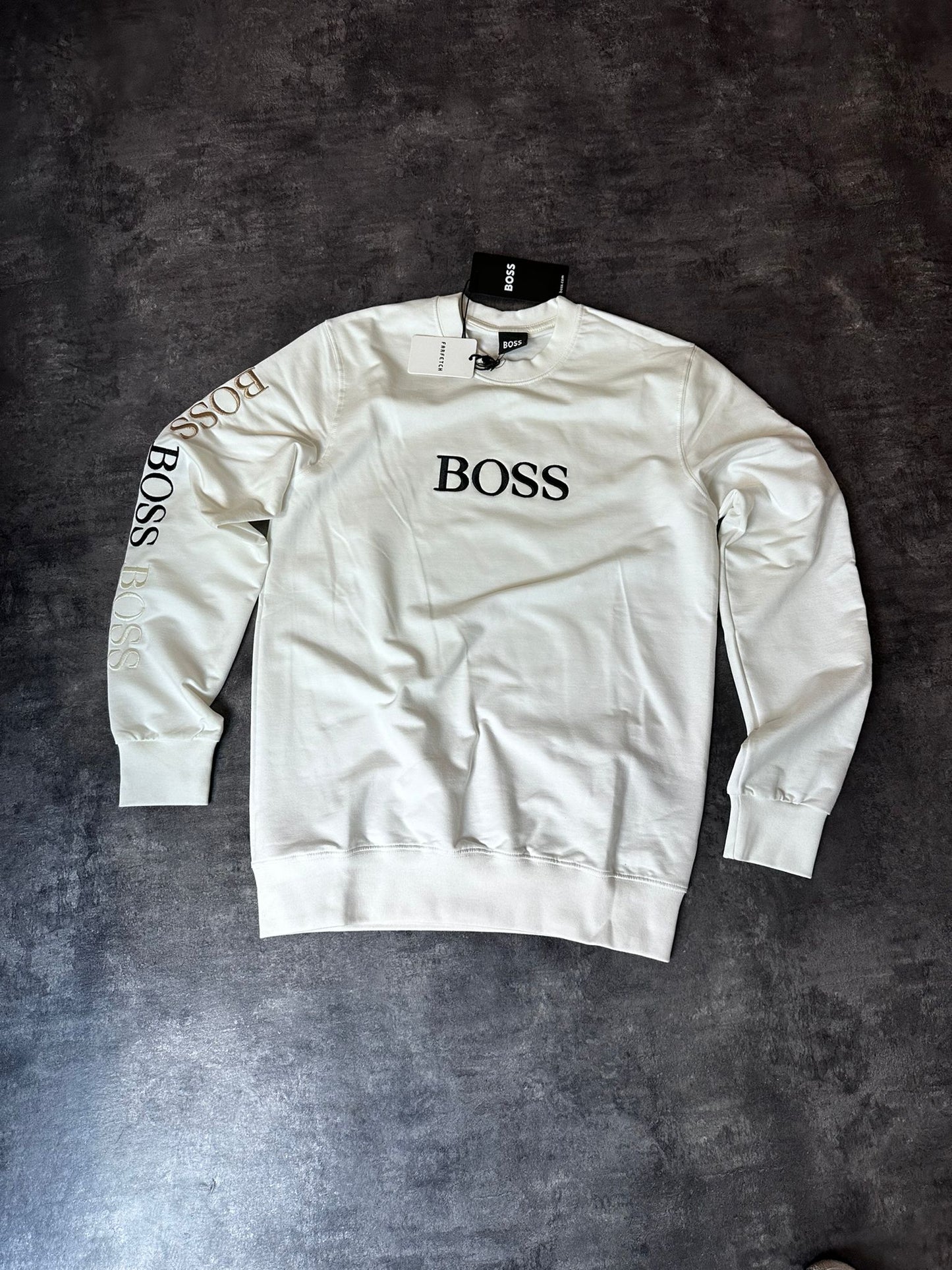 Sudadera hugo boss blanca logo negro