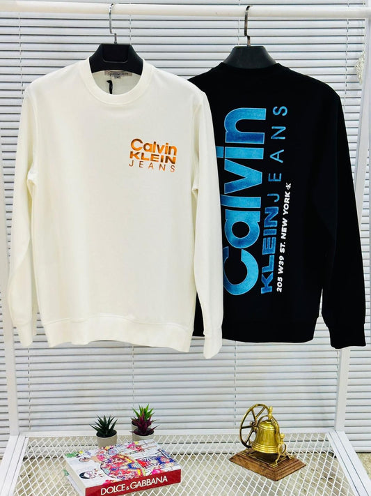 Sudadera Calvin Klein blanco logo naranja