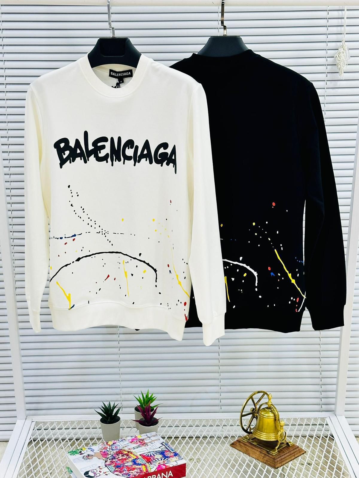 Sudadera balenciaga blanco logo negro detalles pinturas