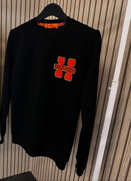 Sudadera Hermes negro logo naranja