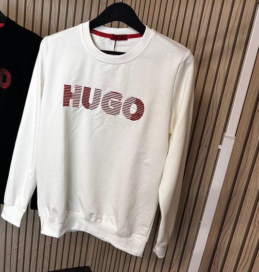 Sudadera hugo boss blanca logo rojo y blanca