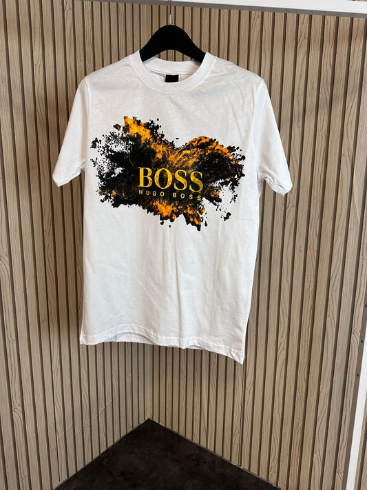 Camiseta HUGO BOSS blanco logo amarillo oversize