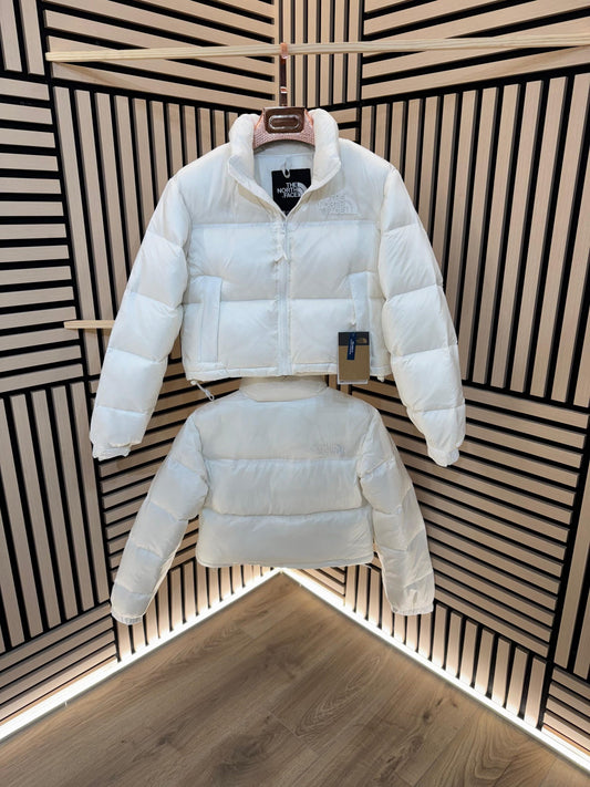 CHAQUETA NORTH FACE blanca logo blanco