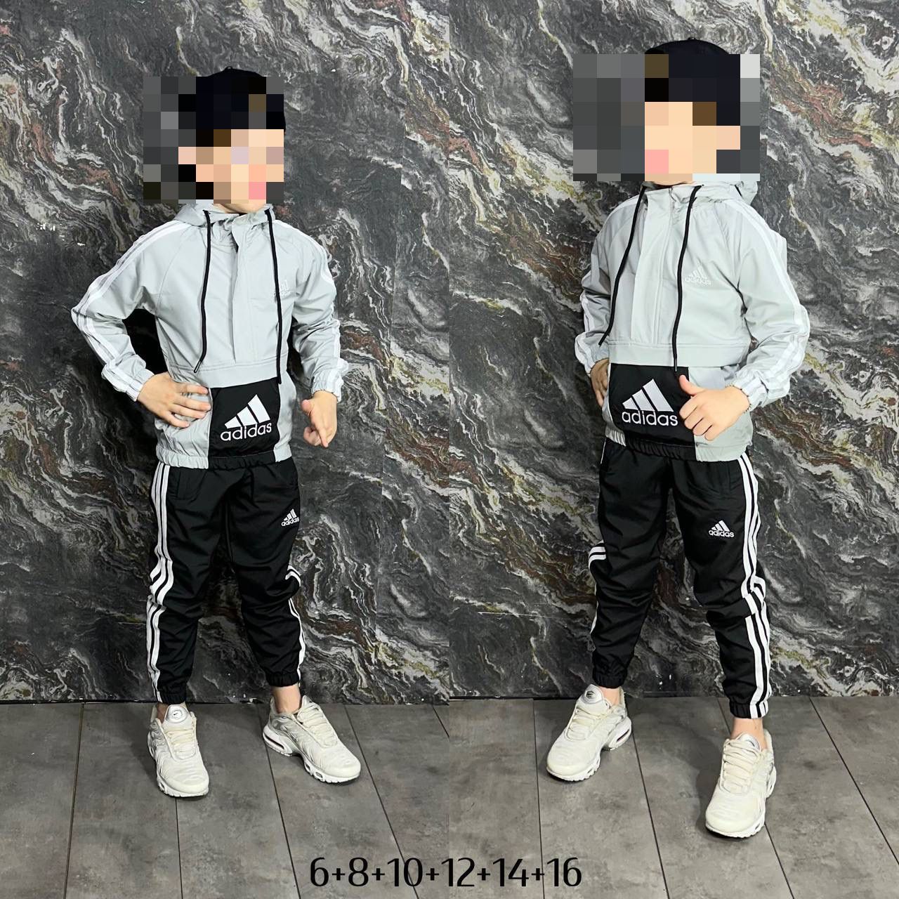 Chandal adidas gris claro logo blanco niños