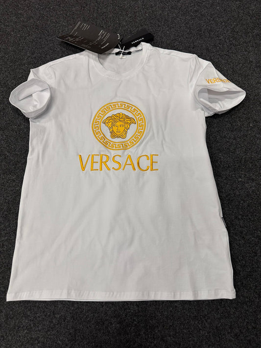 Camiseta versace blanca logo amarillo