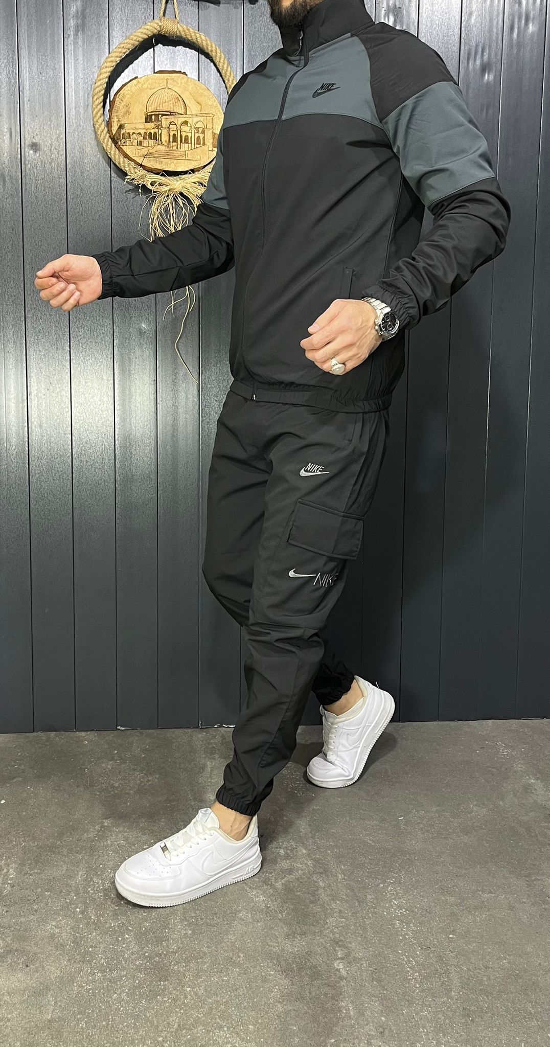 Chandal nike negro gris logo negro