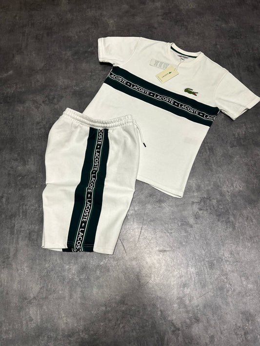 Conjunto lacoste blanco detalles negros logo verde