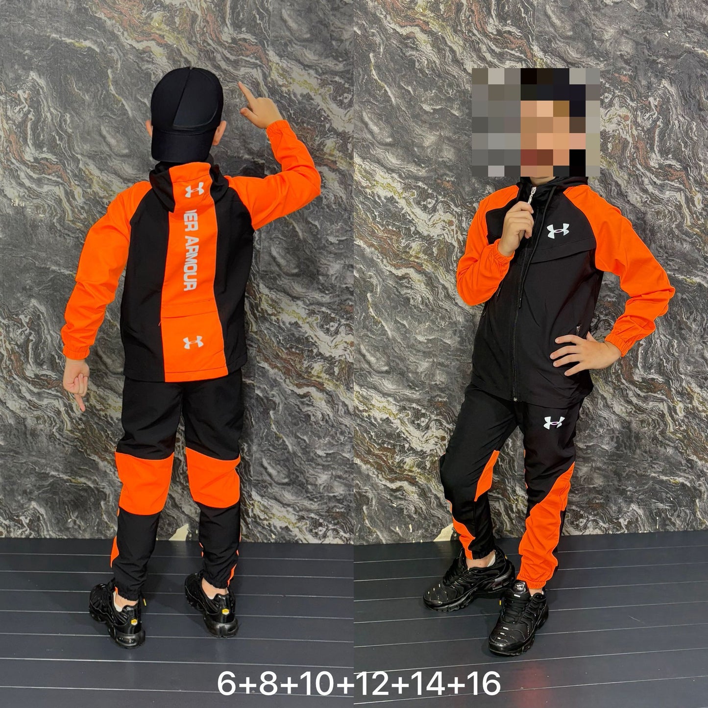 Chandal Under Armour naranja y negro niños