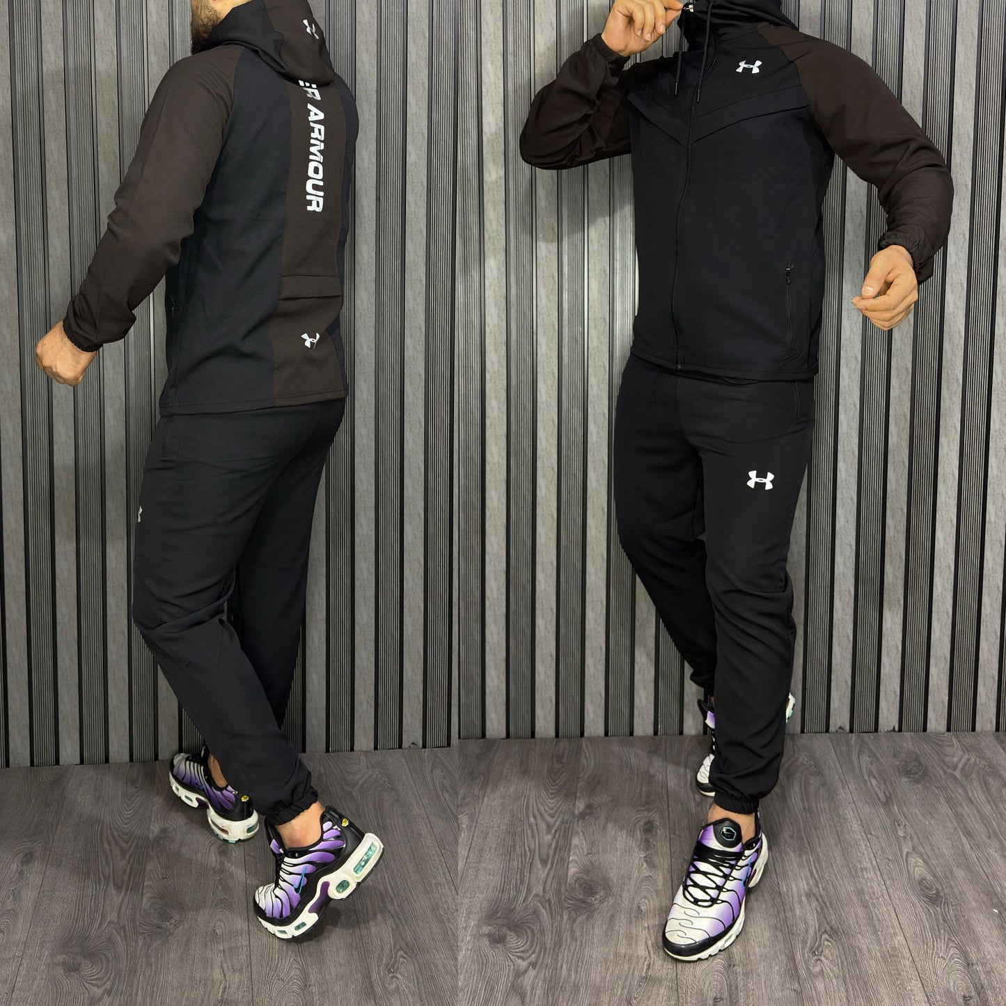 Chandal under armour negro y marron logo blanco