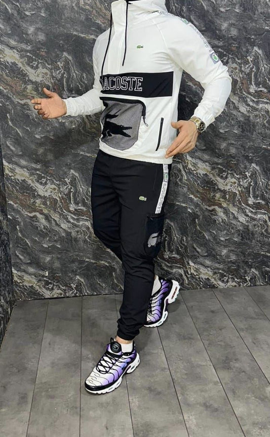 Chandal lacoste linea negra logo blanco y negro