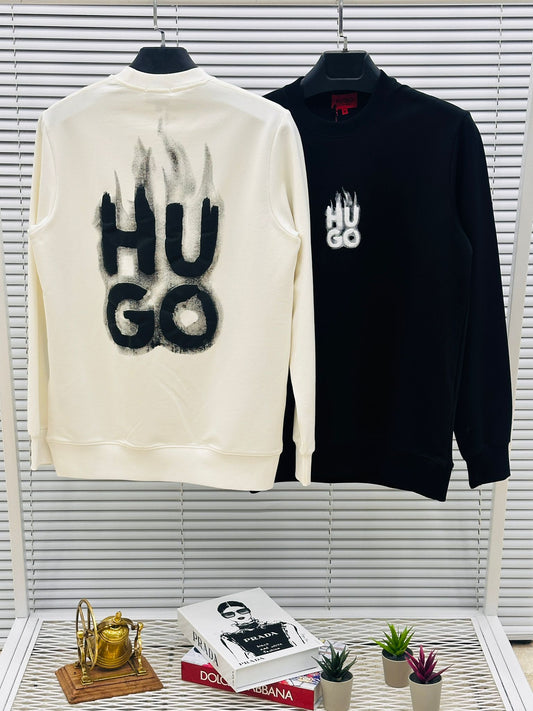 Sudadera Hugo Boss blanco logo negro llamas