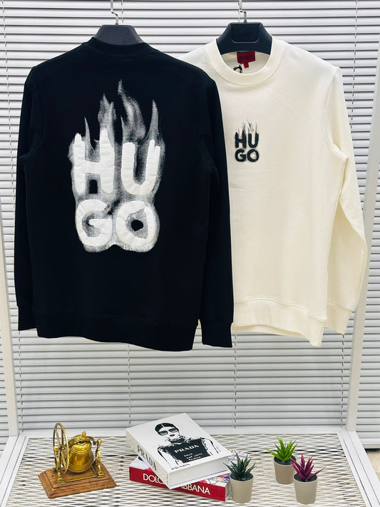 Sudadera Hugo Boss negro logo blanco llamas