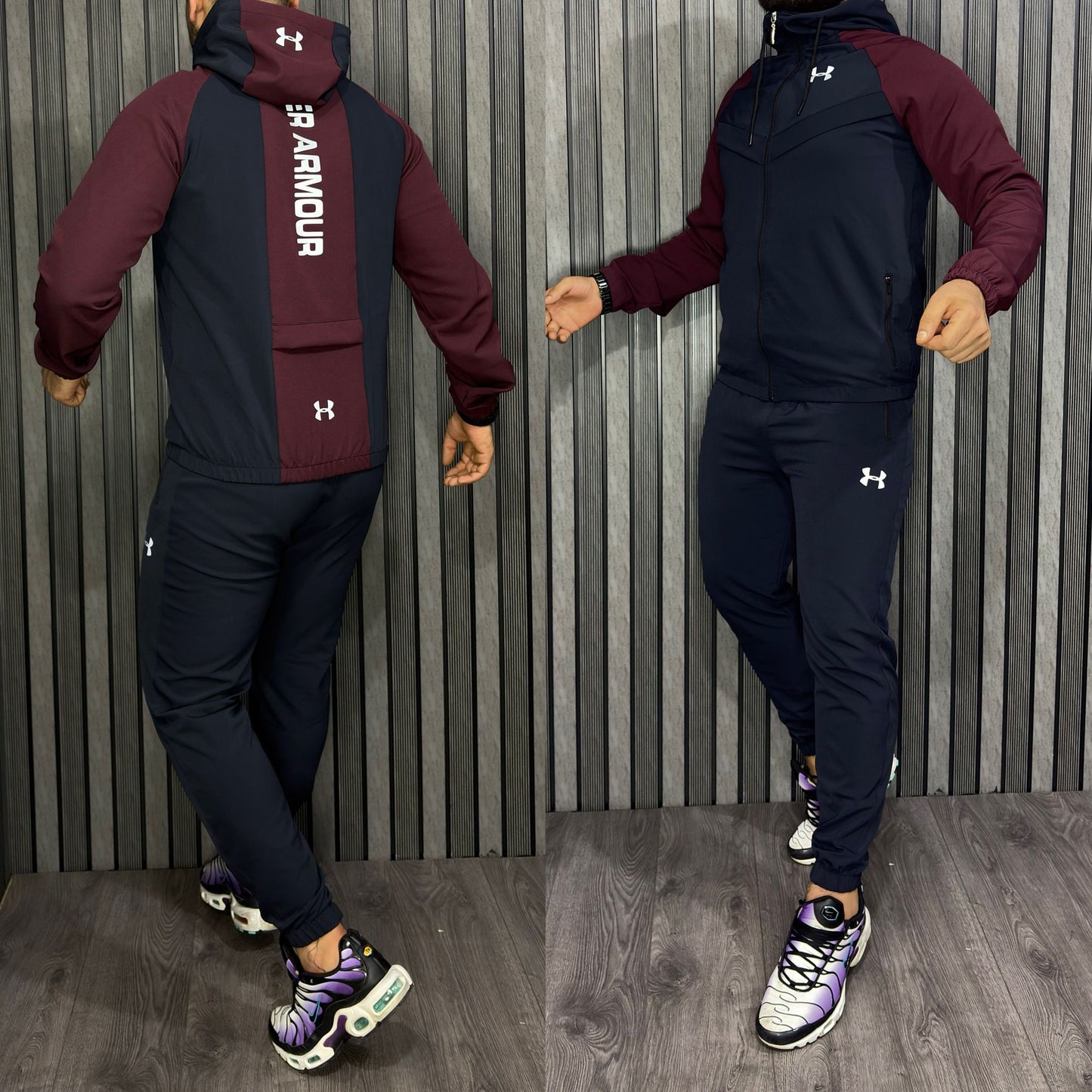 Chandal under armour azul marino Y burdeos logo blanco