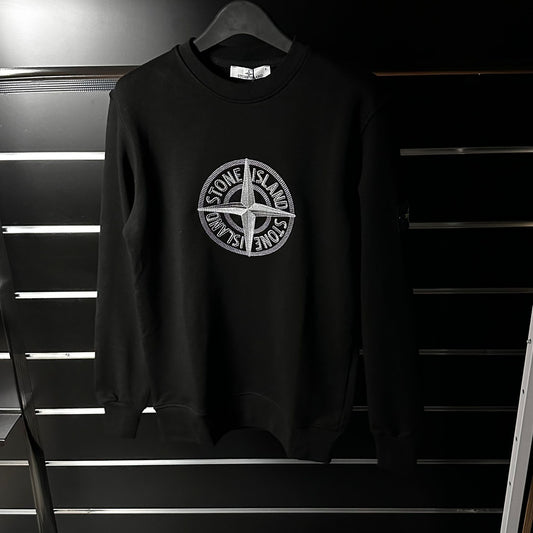 Sudadera STONE ISLAND negro logo gris