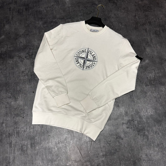 Sudadera STONE ISLAND blanco logo gris