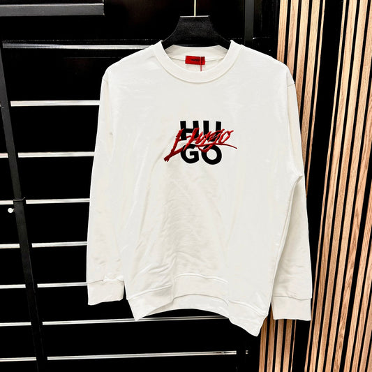Sudadera Hugo Boss blanca logo negro y rojo