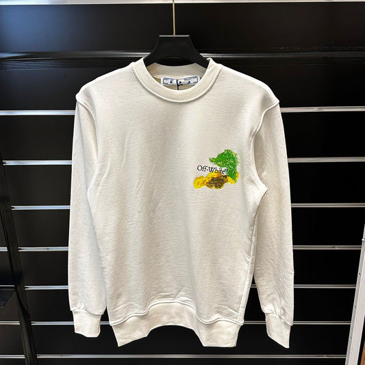 Sudadera OFF WHITE blanco logo negro detalles verdes y amarillas