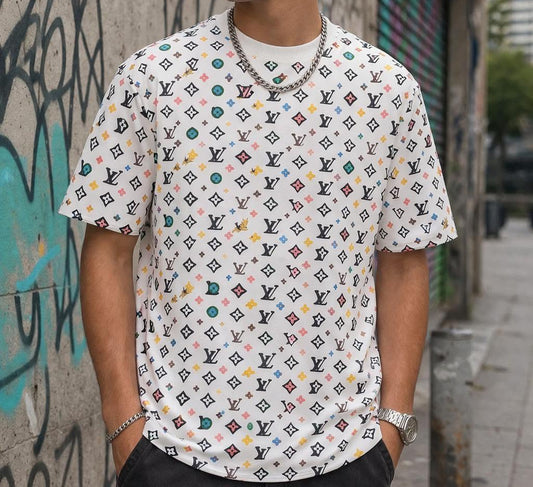 Camiseta LV blanco logos colores