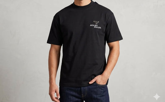 Camiseta Prada negro logo blanco detalles grises
