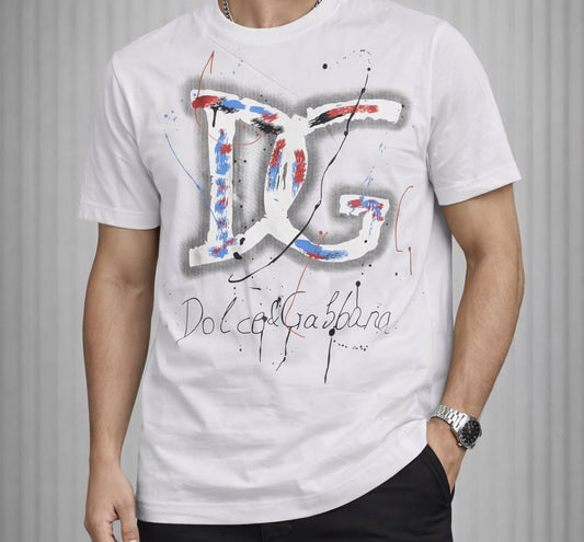 Camiseta D&G blanca logo blanco contorno gris