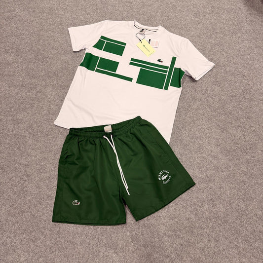 Conjunto lacoste blanco y verde logo verde