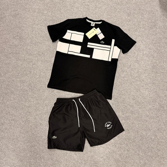 Conjunto lacoste negro y blanca logo verde