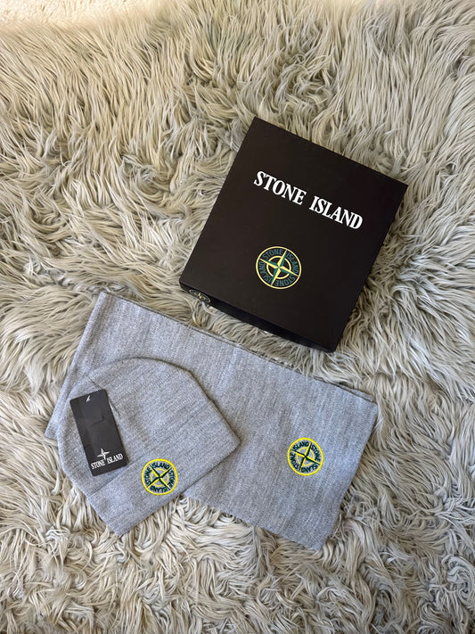 GORRO Y BUFANDA GRIS LOGO AMARILLO STONE ISLAND