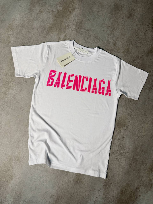 Camiseta Balenciaga blanco logo rosa