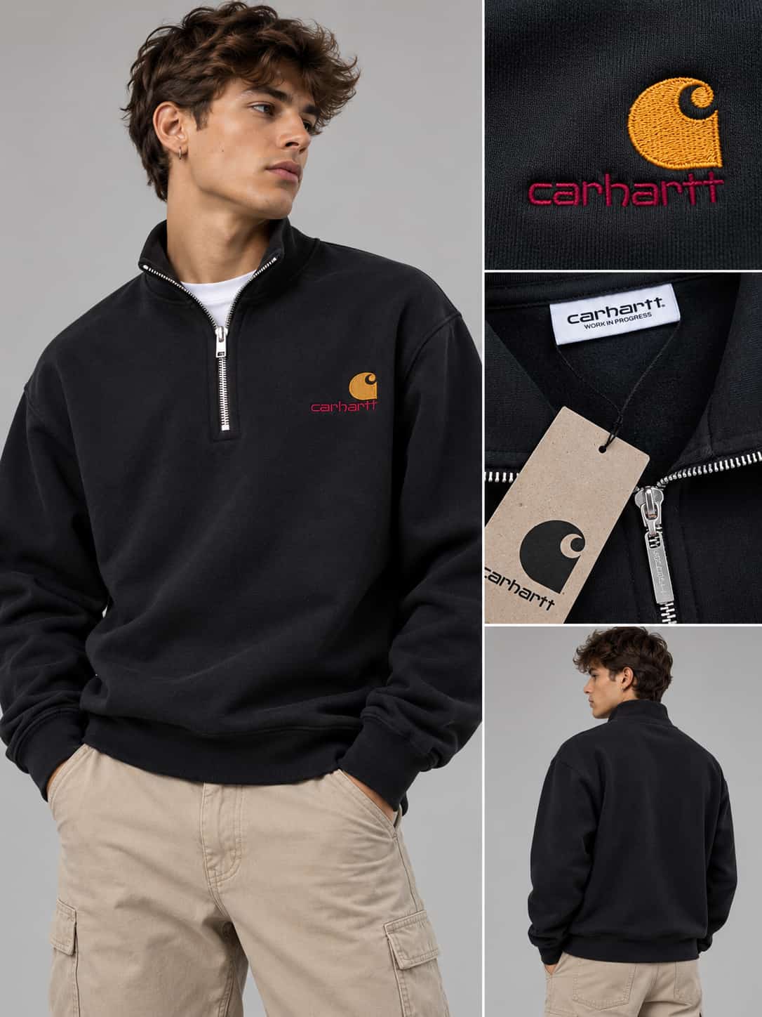 Sudadera Carhartt negra logo burdeos