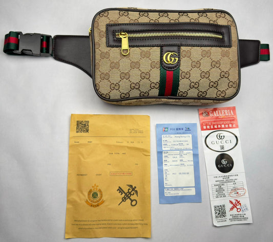 Riñonera GUCCI dorado detalles rojos y verdes