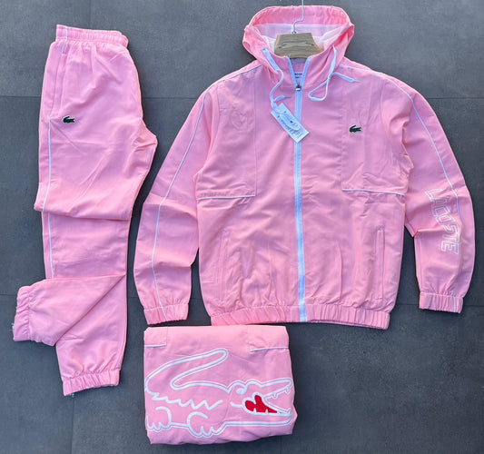 Chandal lacoste rosa logo verde logo grande en espalda