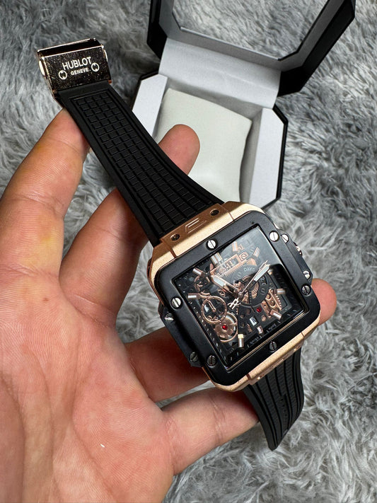 RELOJ HUBLOT NEGRO Y BRONCE CORREA NEGRO