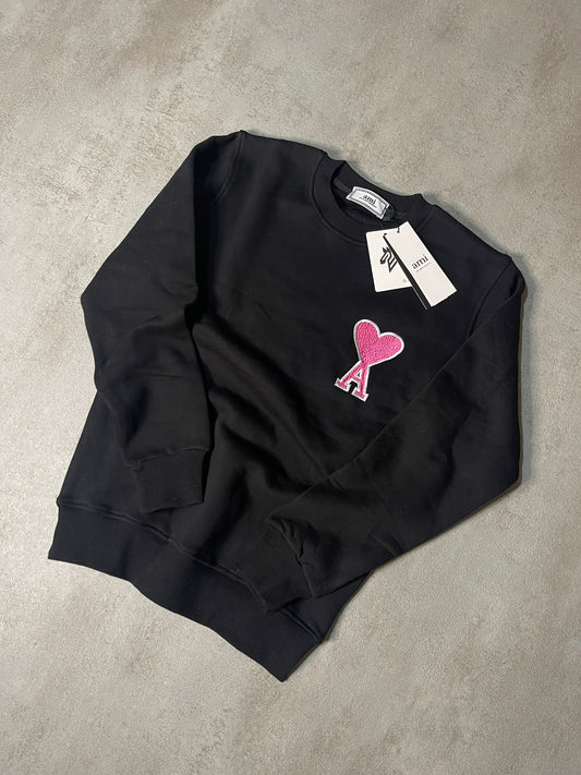 Sudadera AMI PARIS negra logo rosa