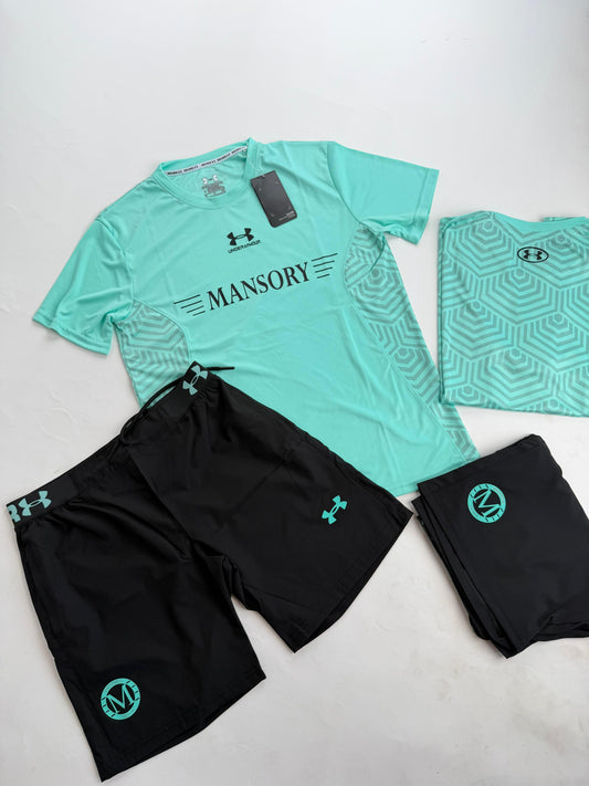 Conjunto corto under armour x Mansory azul logo negro