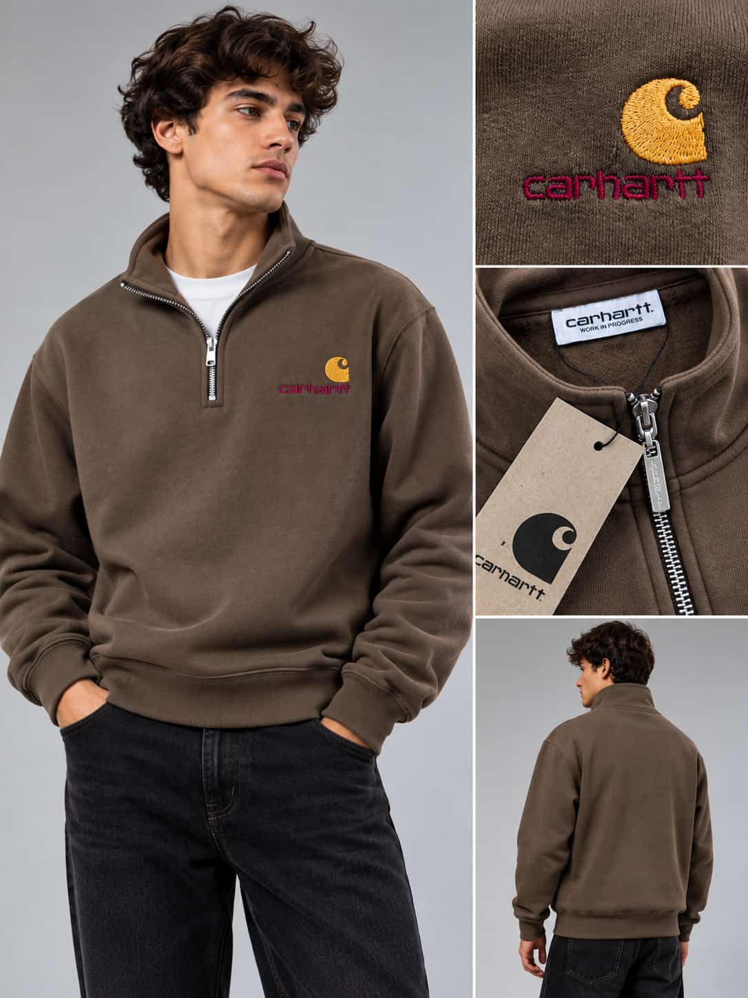 Sudadera Carhartt marron logo burdeos
