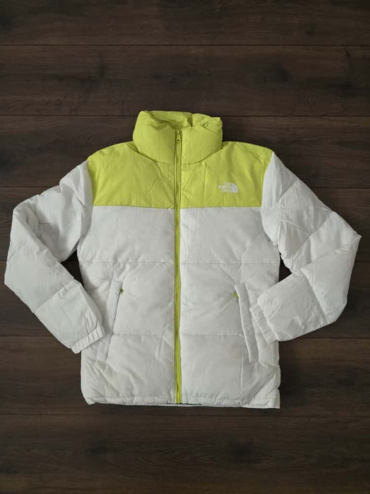 Abrigo north face blanco verde fluor