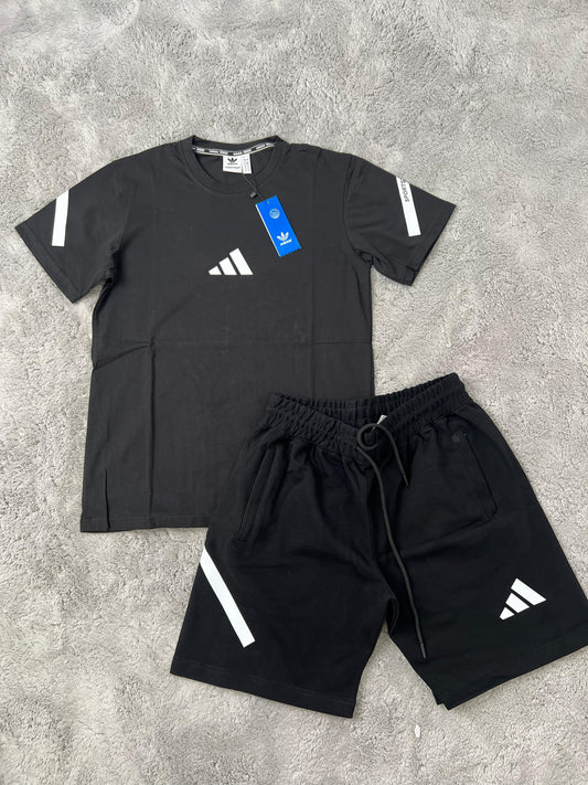 Conjunto corto Adidas negro logo blanco