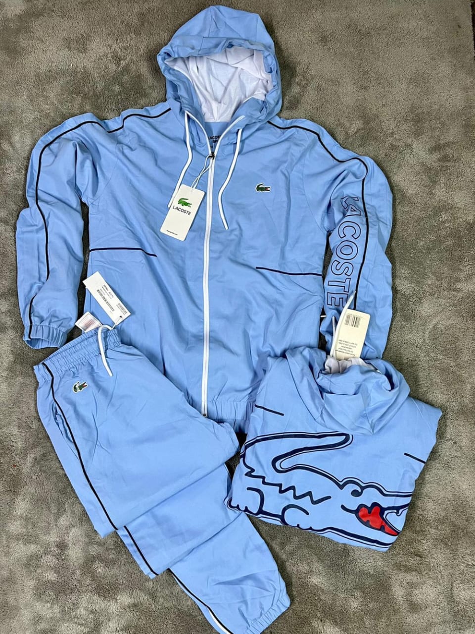 Chandal lacoste azul logo verde logo grande en espalda