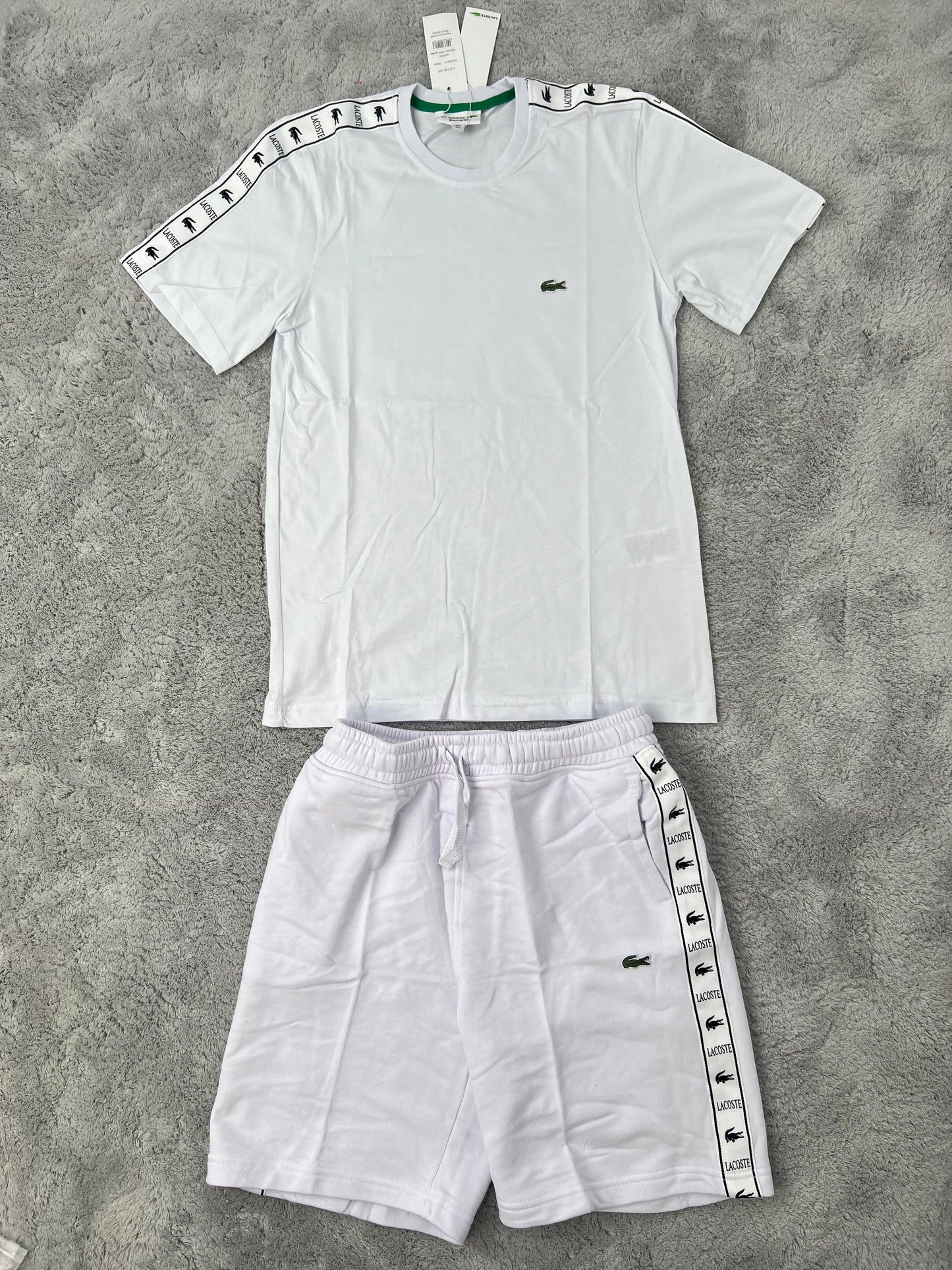 Conjunto corto lacoste blanco logo verde